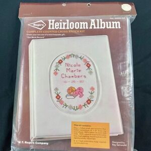 Rogers Heirloom Album Girl Birth Record Counted Cross Stitch Kit Vintage 3000-52